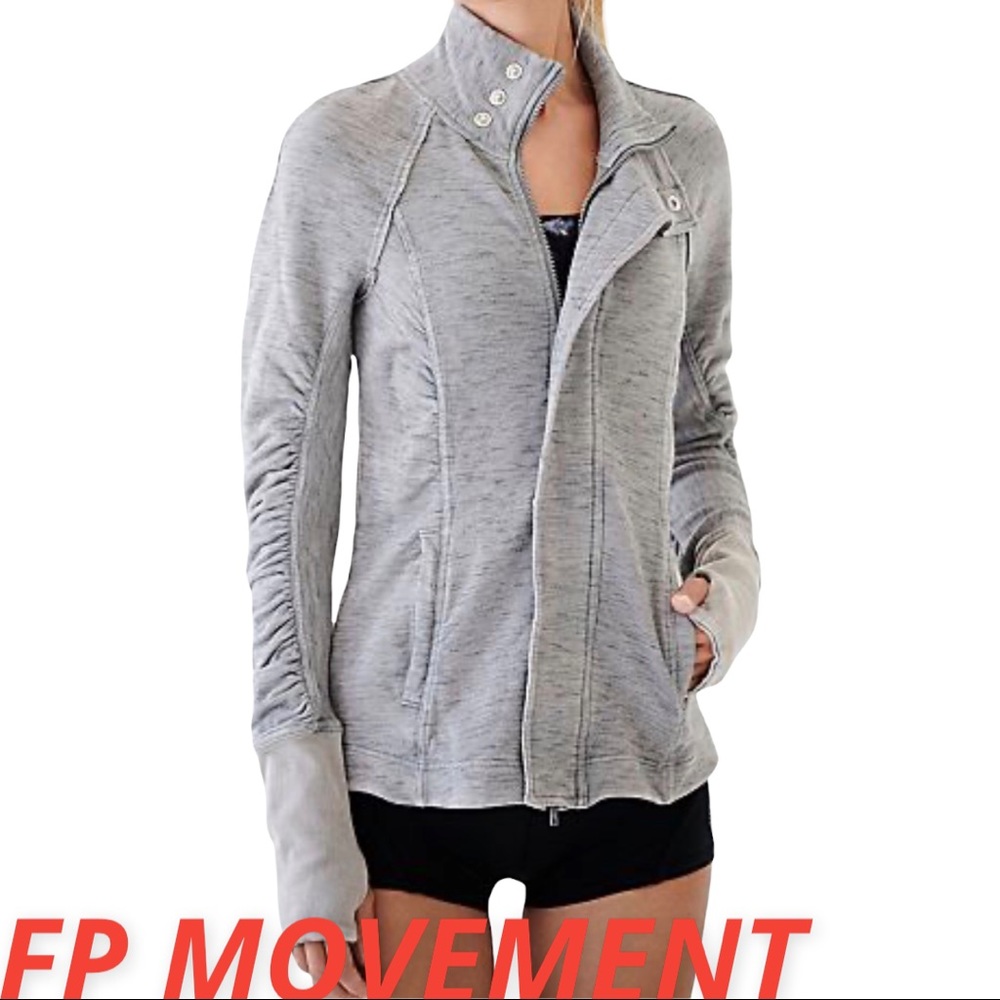 Free People Cool Zip Jacket Activewear "FP Movement" Gray Thumbholes-S